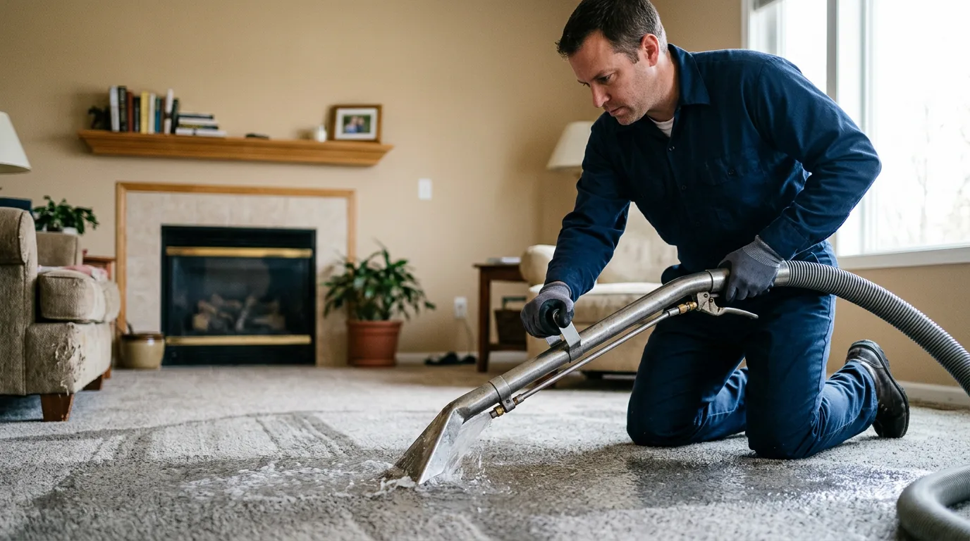 Water damage restoration technician working near Waterford, ME